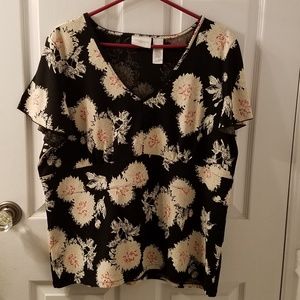 Floral top Liz Claiborne Black, Cream, Rose 1x